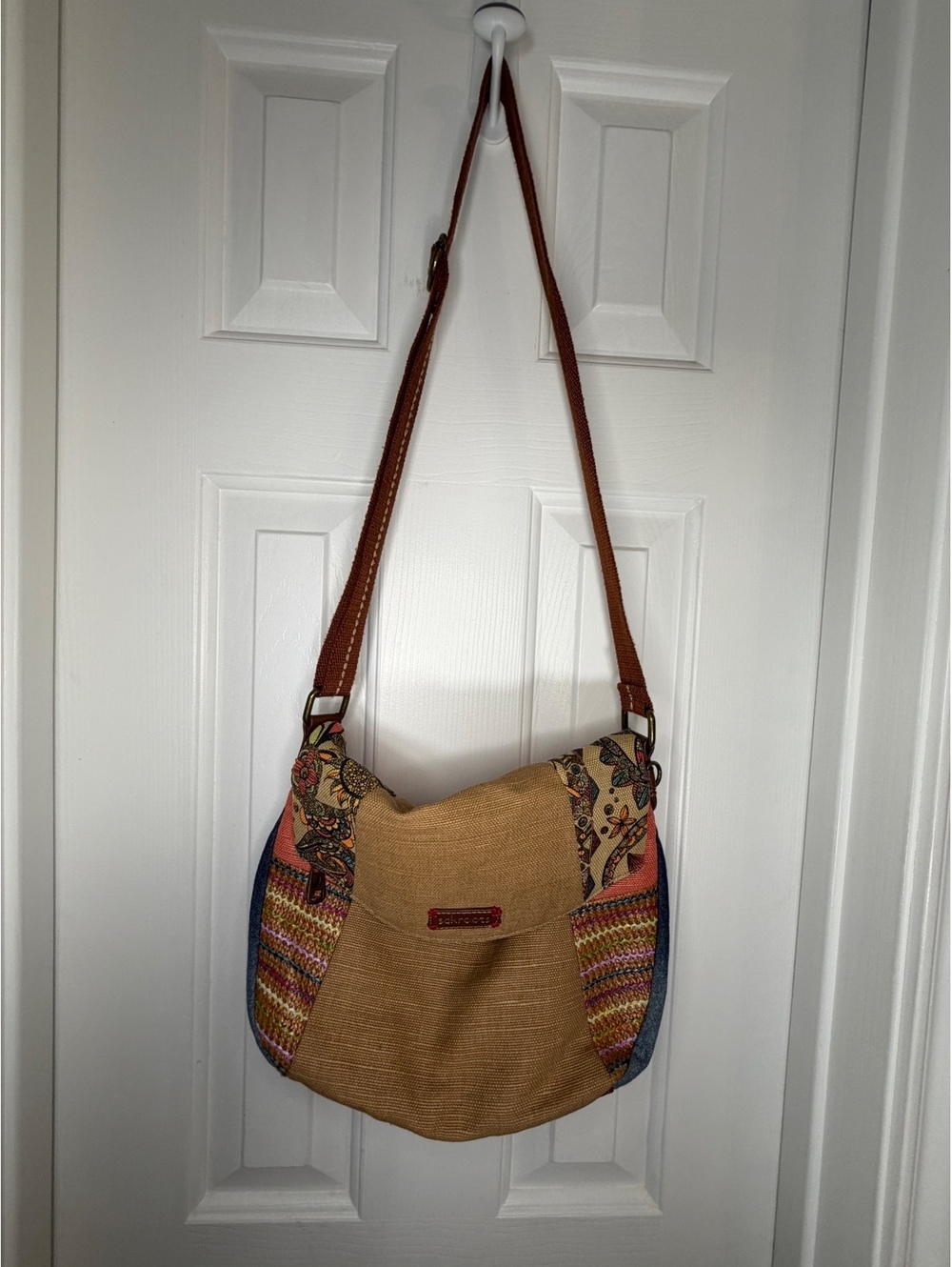 Sakroots Crossbody Bag – Boho Patchwork Design, Adjustable Strap, Casual Purse